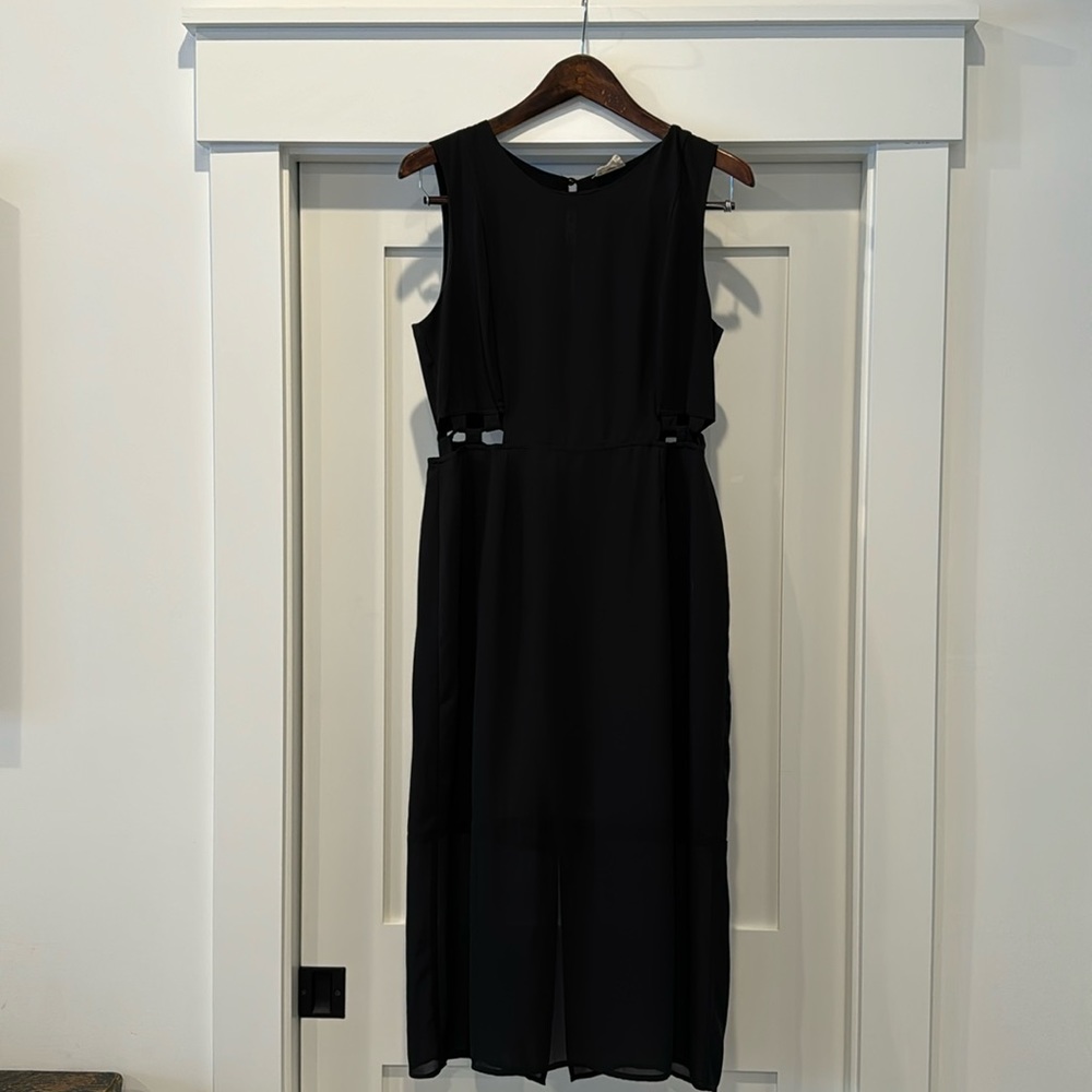 Black Sleeveless Dress with Side Cut-Outs - Size L